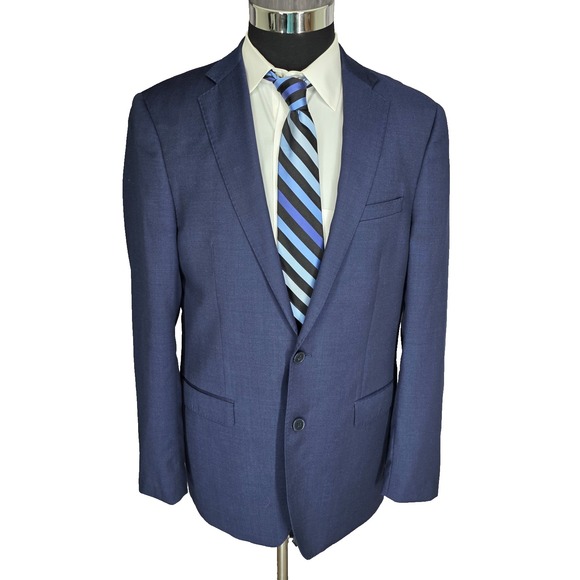 Calvin Klein Blazer Mens 42L Blue Wool Natural Stretch Sports Coat Jacket 2 B‎